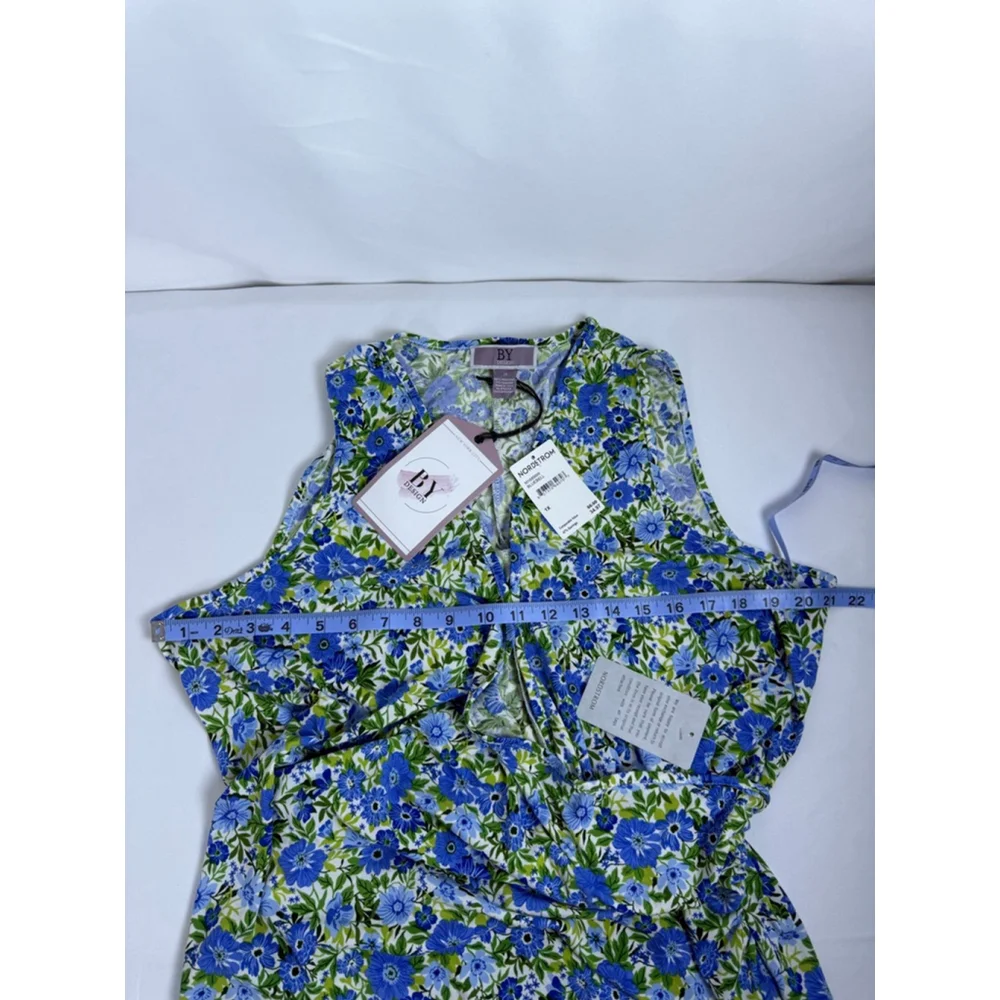 NWT Women's By Design Blue Green Floral Midi Wrap Dress Plus Size 1X - Picture 12 of 14